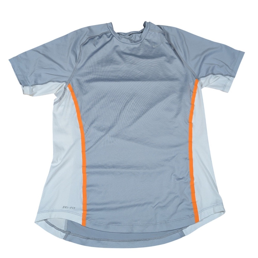 Nike Dri‎ Fit Running Men's Medium Short Sleeve T-Shirt Grey Orange Athletic Gym
